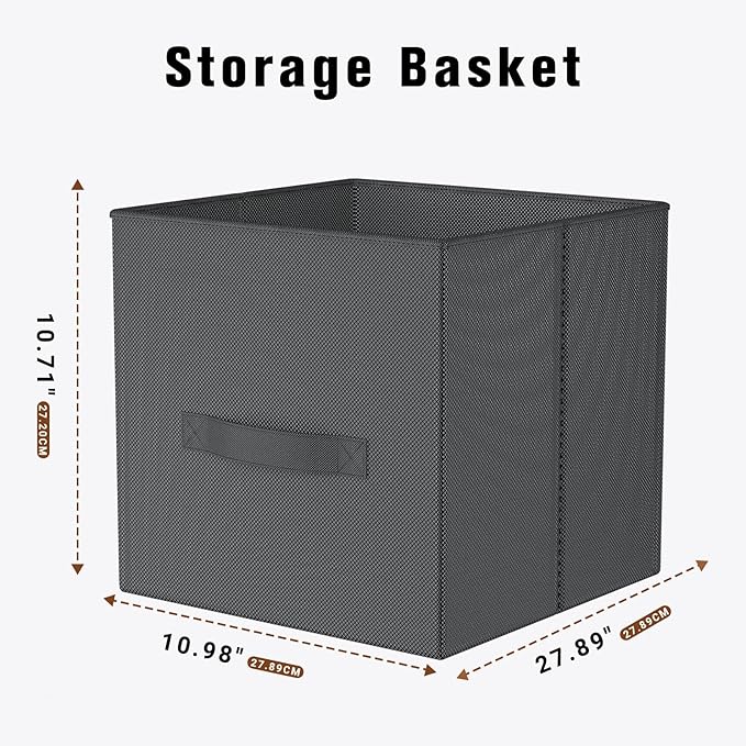 Fabric Storage Bins, Foldable Storage Cubes Baskets with Handle for Organizing, Collapsible Bins Cube Organizer Baskets for Closet, Shelves, Clothes, Towel (Gray, 3 Pack)