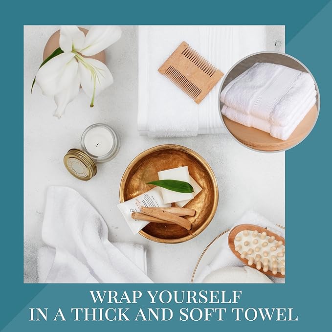 Luzia 8 Piece Bathroom Towel Set - 100% Turkish Cotton, Premium Quality - 2 Bath Towels 2 Hand Towels and 4 Washcloths (White)