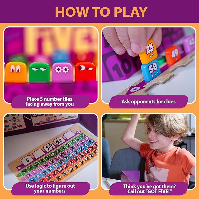 blue orange Got Five! Number Puzzle Strategy Game | Hidden Numbers Logic and Deduction Game | for Kids, Families and Adults | 2 to 4 Players | Ages 8+