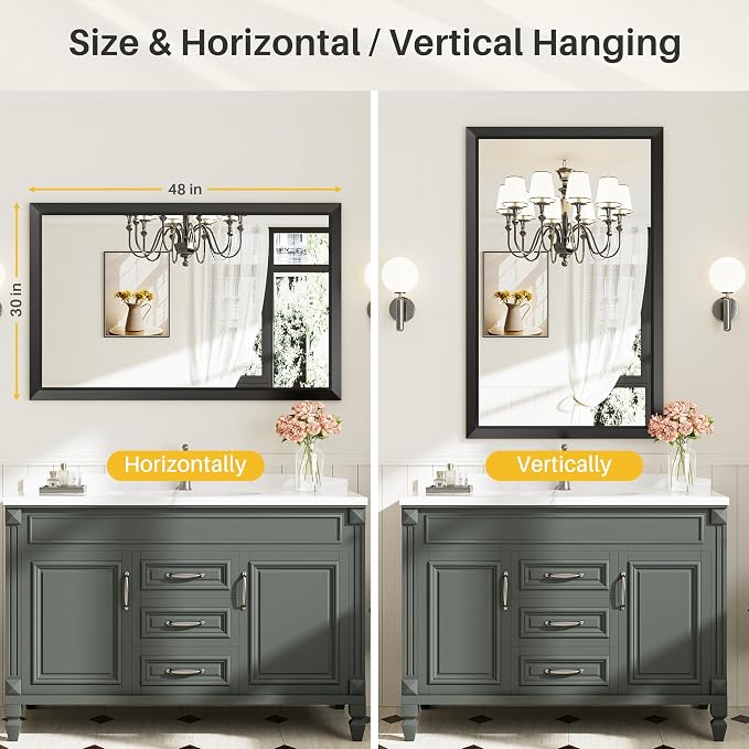 Briivue 48x30 Inch Black Bathroom Mirror