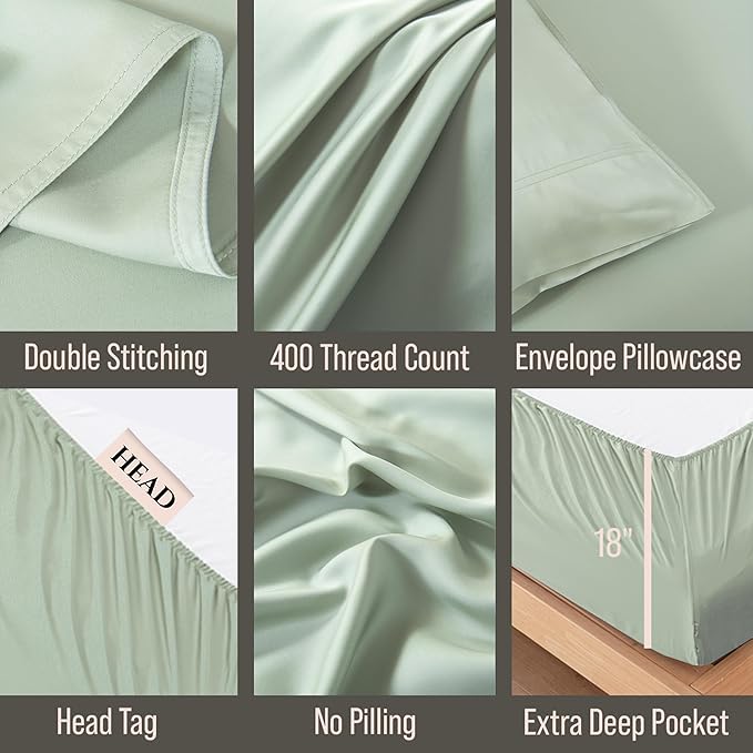 Bella Coterie Luxury Bamboo Viscose Twin Size Sheet Set | 100% Organically Grown | Ultra Soft | Cooling for Hot Sleepers | 18" Deep Pocket [Sea Glass]