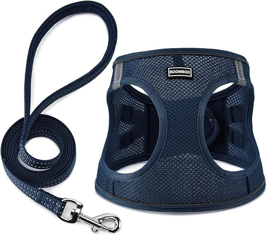 Dog Harness with Leash Set, No Pull Adjustable Reflective Step-in Puppy Pet Vest Harnesses for Small Medium Large Dogs and Cats,Navy Blue L