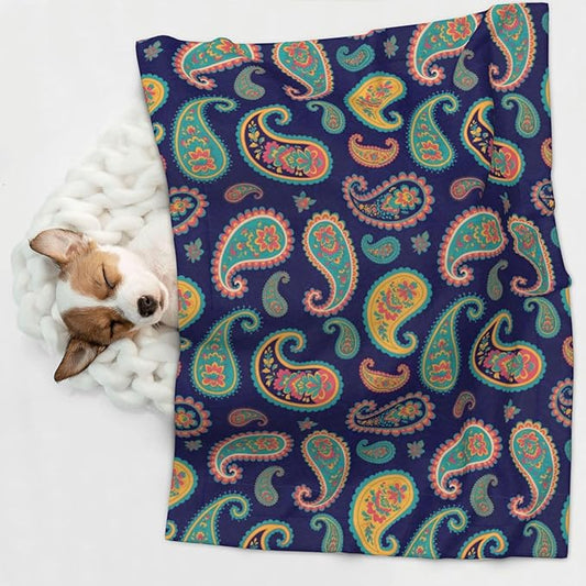 Pet Blanket for Couches and Beds, Colorful Paisley Flowers, Reversible Double Sided Plush Design with Soft Bumpy Texture and Smooth Surface, Furniture Protector