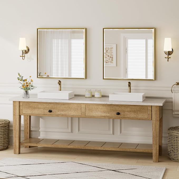Gold Bathroom Mirror 36x36 Inch Square Beveled Bathroom Vanity Mirror Brushed