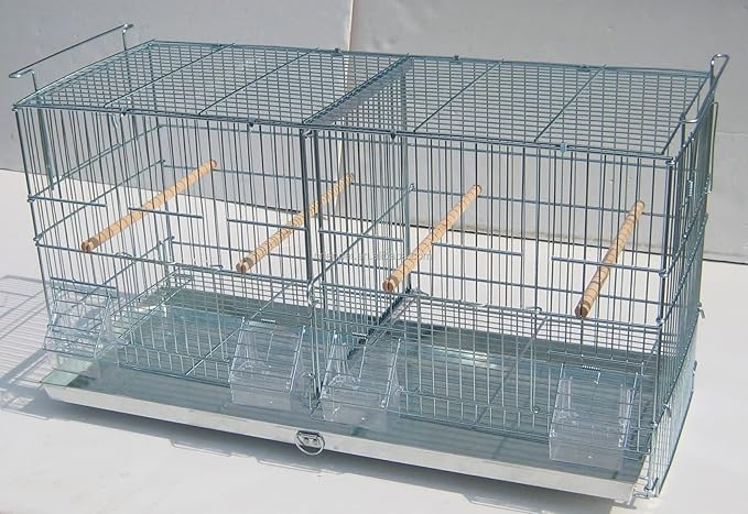 Combo: Galvanized Zinc Plated Stack & Lock Breeder Bird Flight Cage Breeding Nest Door Removable Divider with Rolling Stand (26.5"x11"x15"H-LOT-4-STAND, Galvanized Zinc Plated)