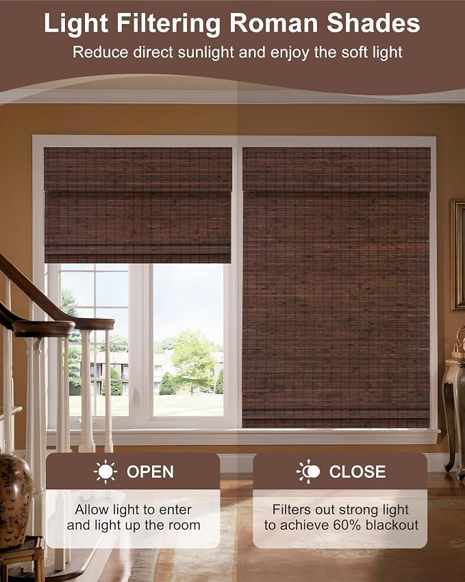 32''W X 72''H Cordless Bamboo Roman Shades