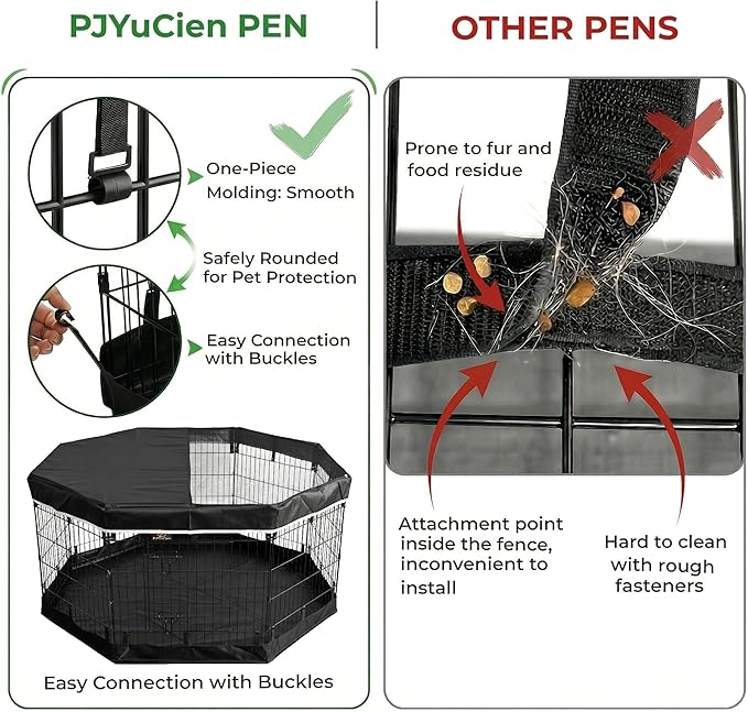 PJYuCien Dog Playpen with Top Cover and Bottom Pad - Metal Foldable Exercise Pen, 8 Panels 24" H x 24" W Indoor Outdoor Pet Fence Puppy Crate Kennel, Black