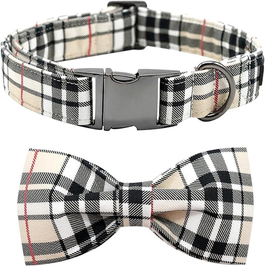 Bow Dog Collar-Plaid Pet Collar Cute Pet Bow Soft Girl or Boy Dog Collars with Metal Buckle Adjustable Collars for Medium Dogs