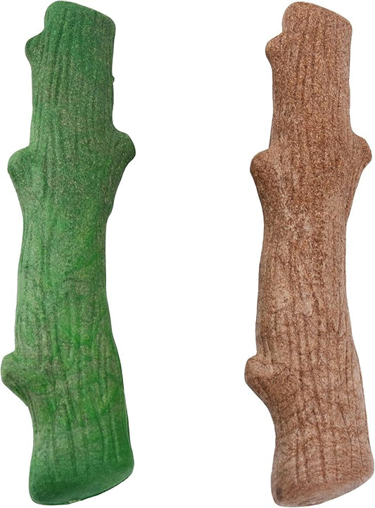 Pupstages by Petstages Dogwood Breath Dog Chew Toy – Real-Wood Blend, Moderate Chewers, Large, 8", 2-Pack (Natural & Mint Flavors)