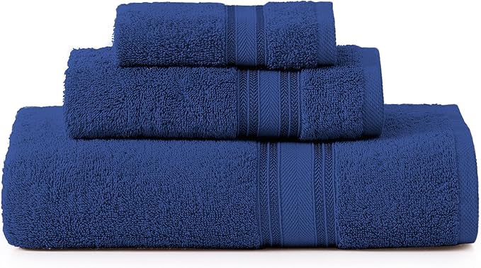 LANE LINEN Luxury Bath Towels Set - 3 Piece 100% Cotton Bathroom Towels, Quick Dry, Extra Aborbent, Super Soft Towels Set 1 Hand Towel, 1 Wash Cloths, 1 Bath Towel, Navy Blue
