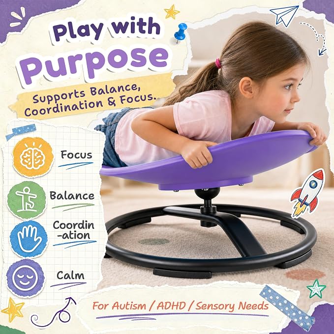 Pterying 21" L × 19" W Large Size Spinning Chair for Autistic Kids, Ages 3+ | Autism Sensory Products, Sensory Toys Gifts for Kids with Autism & ADHD, Training Body Coordination, Purple