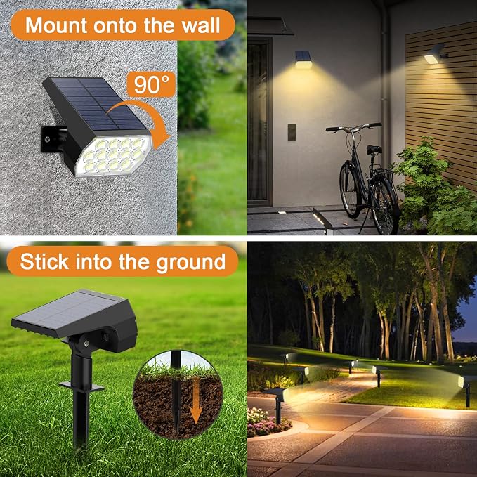 WELALO Solar Spot Lights Outdoor, Solar Landscape Spotlights, Solar Powered