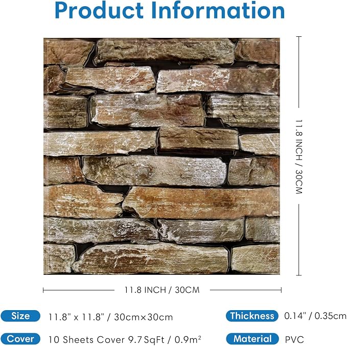 COMSTICKC 3D Faux Stone Wall Panel Peel and Stick Wall Sticker, Ultra-Light