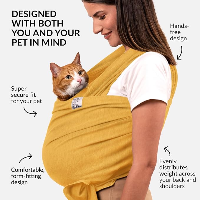 Dog Sling Carrier for Small Dogs - Anti-Anxiety Cat Sling, Puppy Pouch - Pet Sling in Gray Black Blue Green Pink Yellow (Yellow, Standard)