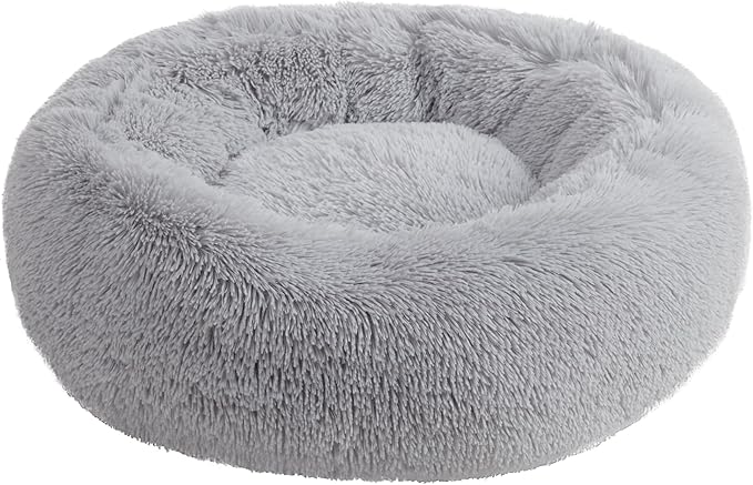 Juicy Couture Devon Faux Fur Large Gray Round Pet Bed for Dogs and Cats