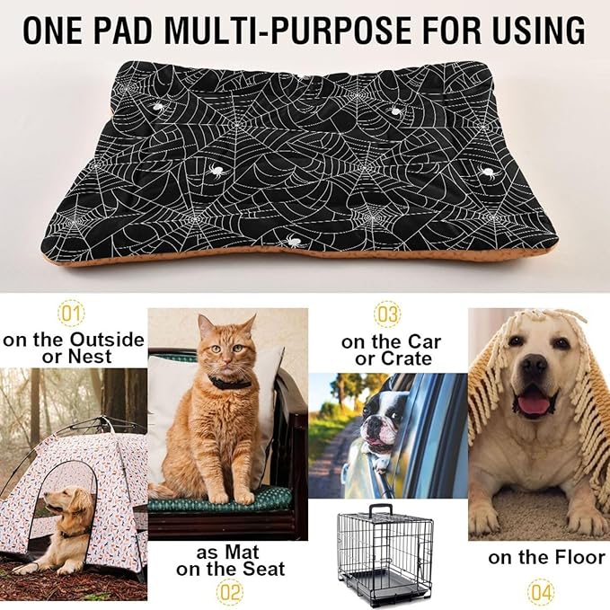 Pet Bed Halloween Spider Web Dog Bed Mat Absorbing Non Slip Pad Pet Sleeping Mat for Small, Medium, and Large Dogs Puppy Cat 36 in x 24 in