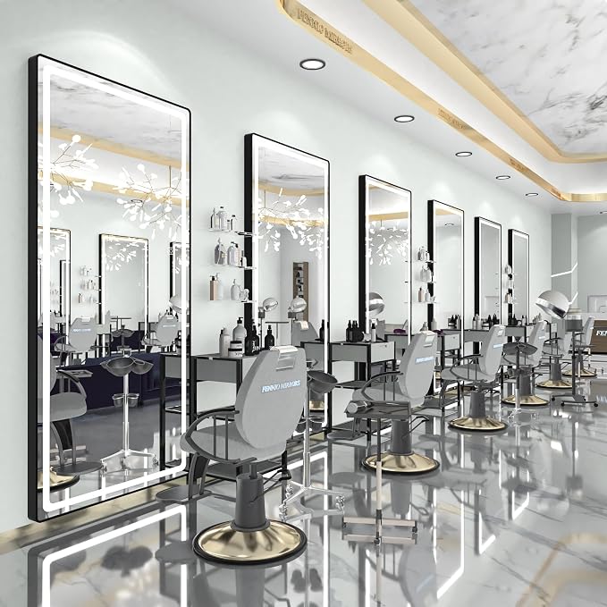 FENNIO Full Length Mirror with Lights, Free Standing Lighted Floor Mirror