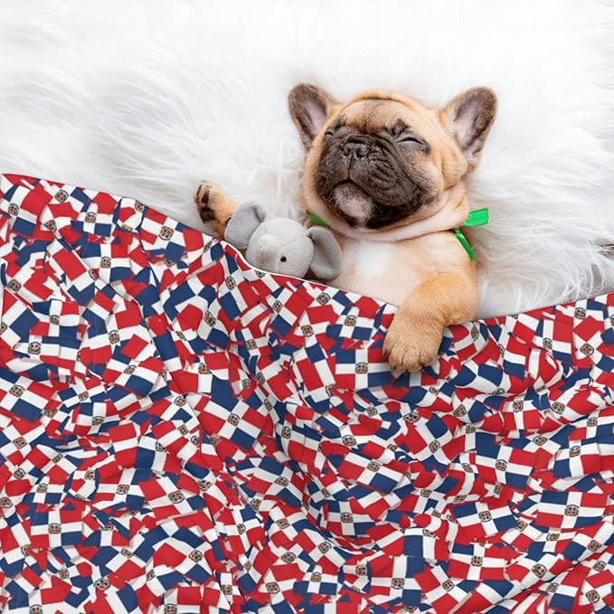 Two Sided Plush Pet Blanket for Crates Carriers Home Use, Dominican Republic Flag Wave, Reversible Throw with Cozy Dot Fabric and Silky Reverse for Small Large Pets