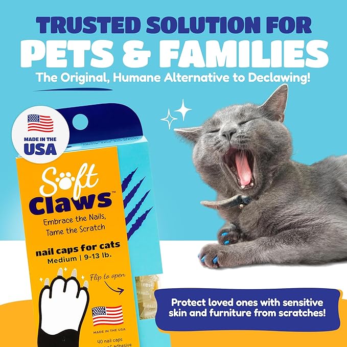 Soft Claws Cat Nail Caps for Medium Cats – (40 Caps, The Games) - Made in USA - Veterinarian-Developed | Protects Furniture & Skin - Easy to Apply, Long-Lasting Anti-Scratch Soft Cat Claw Covers