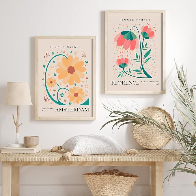 AnyDesign 9 Pcs Flower Market Decoration Matisse Wall Art Prints Floral Poster