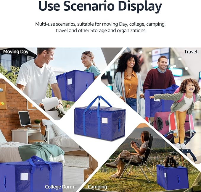 Moving Bags Heavy Duty Extra Large, Moving Boxes, Moving Supplies Essentials, Blue Storage Bins with Lids, Plastic Packing Totes, Storage Bags for Clothes with Handles & Zippers(Blue, 10 Pack)