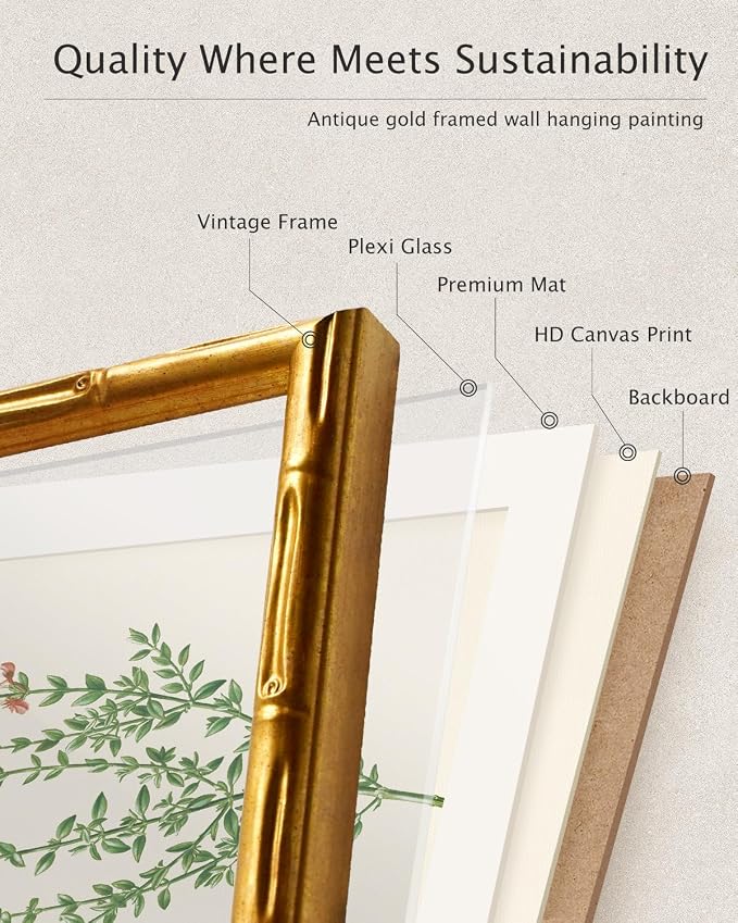 InSimSea Gold Bamboo Framed Canvas Wall Art, Minimalist Lavender Botanical