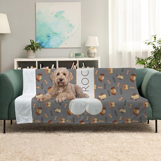 Prints Next Day – Custom 30" x 40" Plush Pet Lightweight Blanket with Name - Gift for Dog or Cat Owners - Personalized Couch Throw - Puppy Patterned - Printed in America