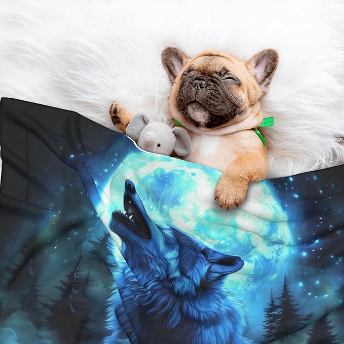 Wolf Blanket for Pet - Animal Throw Blanket 30x20 Moon Night Couch Blankets for Puppy Dogs Cats