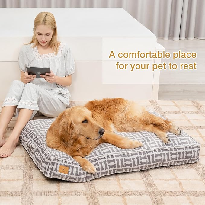 Dog Bed with Easy-Grip Handle - Shredded Memory Foam Pet Bed, Removable & Machine Washable Cover, Non-Slip Bottom, Choose from Cooling Linen or Warm Flannel Style for Dogs & Cats(Large