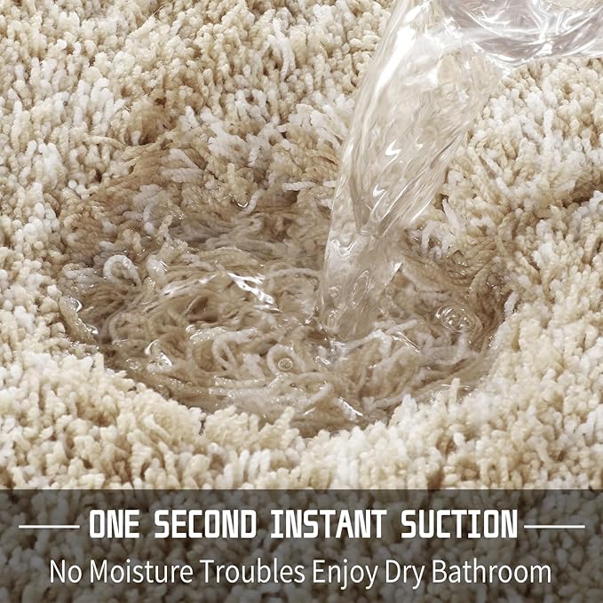 Yimobra Bath Rugs for Bathroom 32x20, Ultra Soft and Water Absorbent Bath Mats, Non Slip Plush Shower Mat Outside, Microfiber Mats for Bathroom Floor/Tub, Machine Washable, Light Beige and White