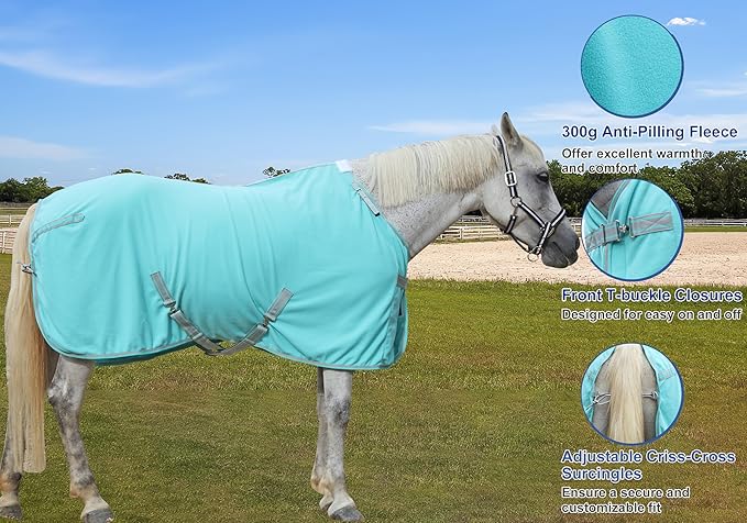 Horse Fleece Cooler, Blanket Liner - 300g Anti-Pilling Fleece, Moisture-Wicking, Cooling & Drying for Post-Workout, Bath & Travel, Prevent Overheating & Chilling Mintgreen 69