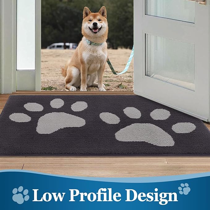 Buganda Dog Door Mat for Muddy Paws, Absorbent Dirt Trapper Washable Indoor Doormats, Non Slip Low-Profile Mud Mat for Dogs, Front Entrance Doormat for Inside Floor (30x20 Inches, Dark Grey)