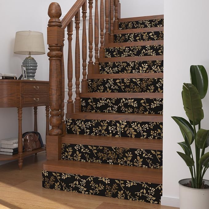 Dark Floral Peel and Stick Wallpaper, Vintage Gold Leaf Self-Adhesive Contact