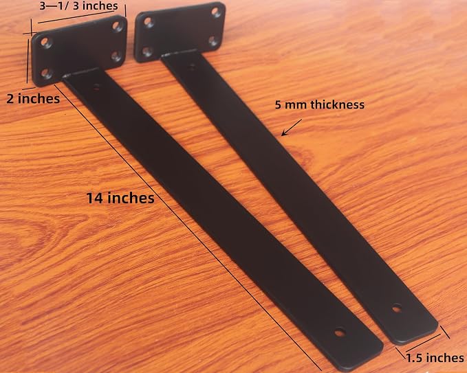 16 Pack - 14 inch Black Hidden L Shelf Bracket Iron Floating Shelf Brackets