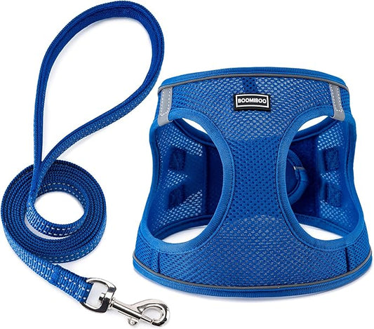 BOOMIBOO Dog Harness with Leash Set, No Pull Adjustable Reflective Step-in Puppy Pet Vest Harnesses for Small Medium Large Dogs and Cats,Blue XXS