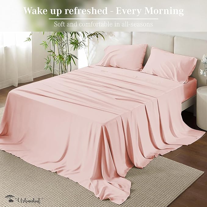 URBANHUT 700 Thread Count King Size Egyptian Cotton Sheets, 4Pc Sheet Set Soft Luxury Bed Sheets for King Size Bed, Sateen Weave Hotel Sheets, 16'' Elasticized Deep Pocket - Blush Pink