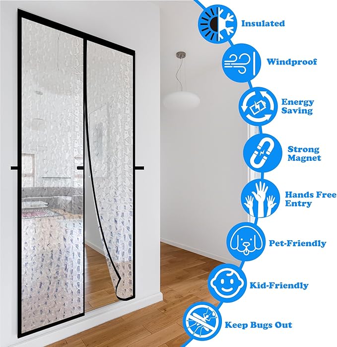 RELIANCER Magnetic Thermal Insulated Door Curtain,Waterproof EVA Door Cover,Fit Doors Size Up to 72"x80",Temperature Protection Insulated Doorway Curtain Partition,Patio Self-Closing Doors Net Screen