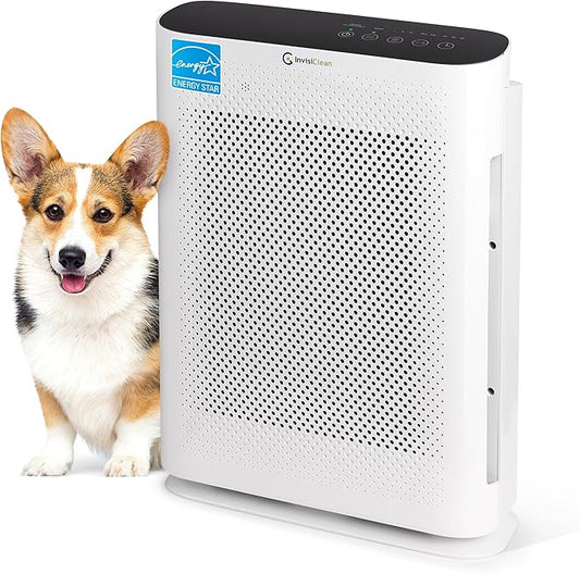 Air Purifier for Home Allergies & Pets | 4-in-1 H13 True HEPA Filter/Ionizer/Carbon + UV Light | Portable Air Purifiers for Large Room & Bedroom Odor Elimination - InvisiClean Aura II