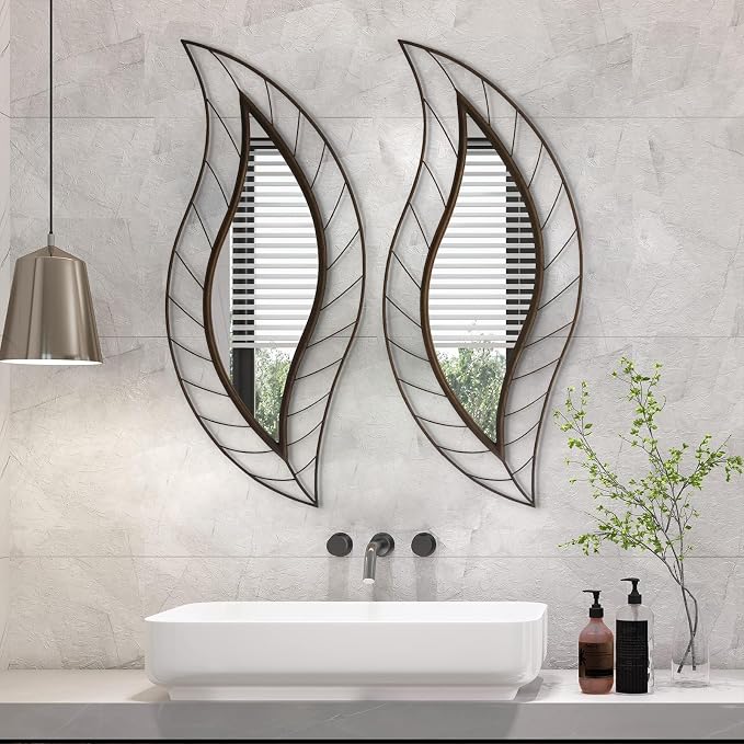 ironsmithn Decorative Wall Mirror, Leaf Design Metal Frame