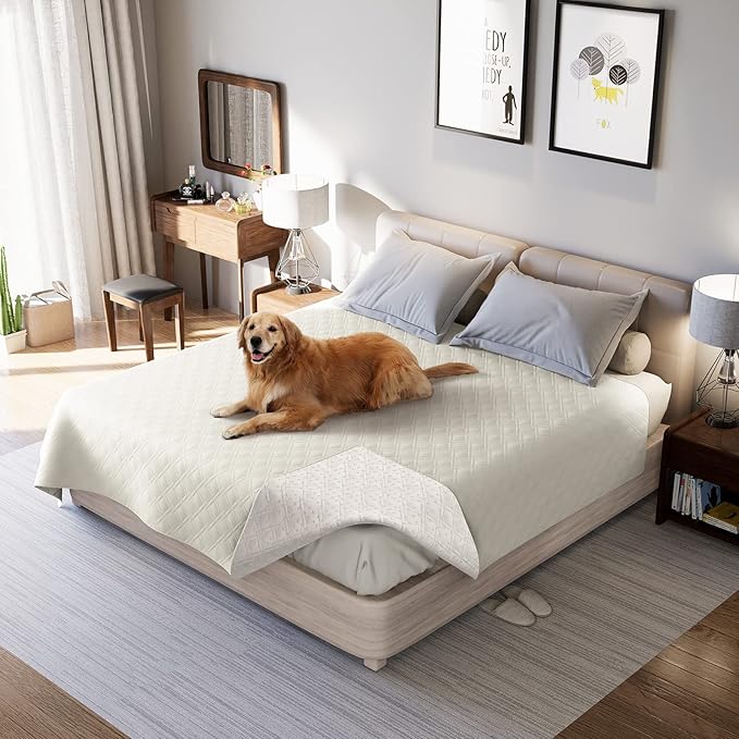 Waterproof Dog Bed Covers for Couch Protection, Water-Resistant Soft Dog Pet Blanket Anti-Slip Dog Blanket for Bed, for Furniture Bed Couch Sofa (Ivory White,30x70inch)