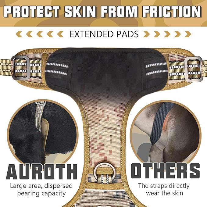 AUROTH Tactical Dog Harness for Small Medium Dogs No Pull Adjustable Pet Harness Reflective K9 Working Training Easy Control Pet Vest Military Service Dog Harnesses Desert Camo S
