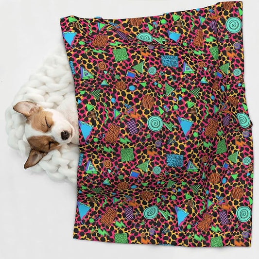 Dog Cat Blanket Double Sided, Geometric Checkered Zebra Tiger Leopard Print Hot Pink Vintage Retro 80S 90S, Plush with Raised Dot Pattern and Smooth Reverse for Cuddling