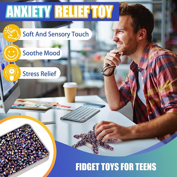Chilvil Fidget Toys for Teen Boys Adult, 500pc Metal Cool Gadgets Gift Quiet Office Desk Sensory Stress Fidgets Beads Stones Toy Anxiety Relief Items for Teen Girls ADHD Autism Autistic Ferrite Putty