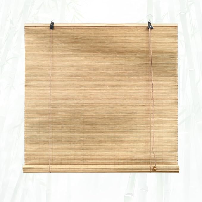 Glimer Bamboo Blinds for Interior Windows, Natural Roll Up Bamboo Shades for