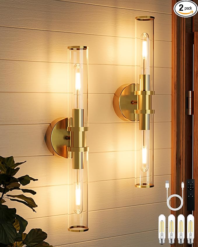 Wireless Wall Sconces with Remote Control, Battery Operated Wall Sconce Set of