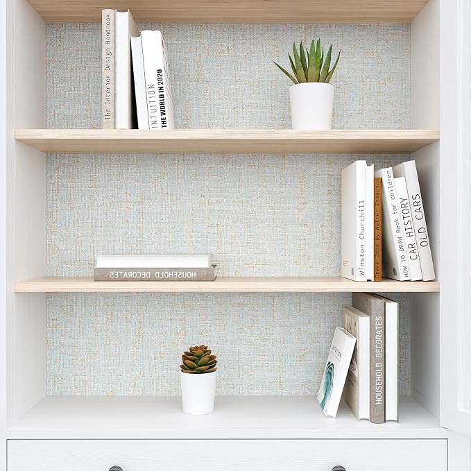 VEELIKE Pale Green Gold Grasscloth Wallpaper Textured Faux Grasscloth Peel and