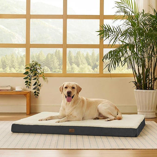 Bedsure Giant Dog Bed for Jumbo Dogs - 53" x 36" Flat Pet Beds with Removable Washable Cover, Orthopedic Egg Crate Foam Mat for Long-Bodied Pets Up to 120 lbs