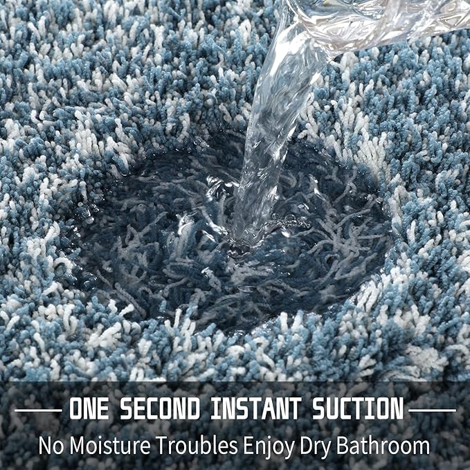 Yimobra Luxury Bathroom Rugs, Fluffy Bath Mats, Non Slip, Water Absorbent Microfiber, Machine Washable, Plush Runner Shower Rugs, Thick Matts for Bathroom Floor&Tub, 56"x 24", Denim Blue and White