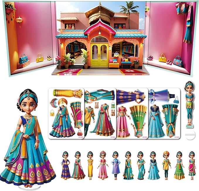 Magnetic Dress Up Dolls for Girls - Princess Magnet Paper Dolls Book with 3D City Buildings - Travel Car Trip Quiet Book Game Toys Easter Birthday Gifts for Kids Toddlers Ages 3 4 5 6 7(Style E)