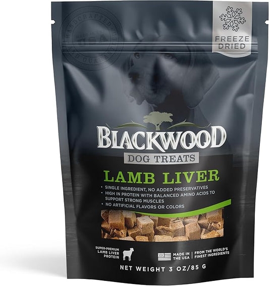 Blackwood Freeze Dried Raw Single Ingredient Dog Treats, 100% Lamb Liver, 3 Ounce Pouch, High Protein, Made in The USA